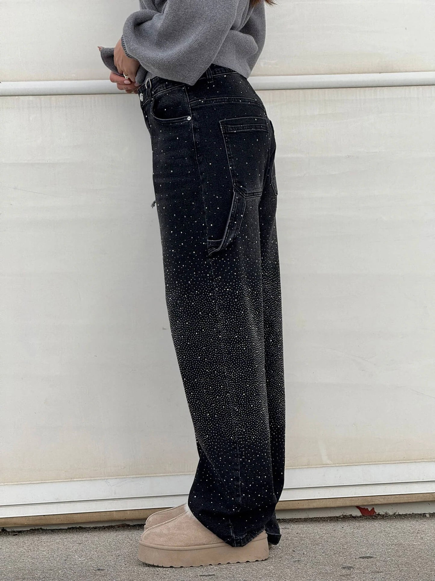 Rosaline - Jeans carpenter à paillettes et taille ajustée