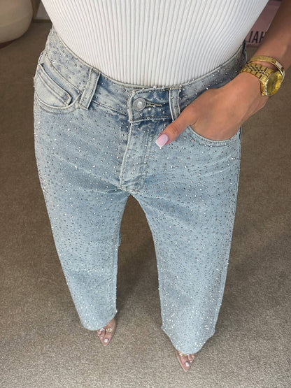 Alida - Jean taille haute avec diamants